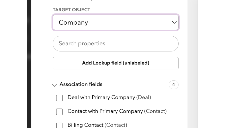 Select association fields and related records when building templates for different HubSpot objects